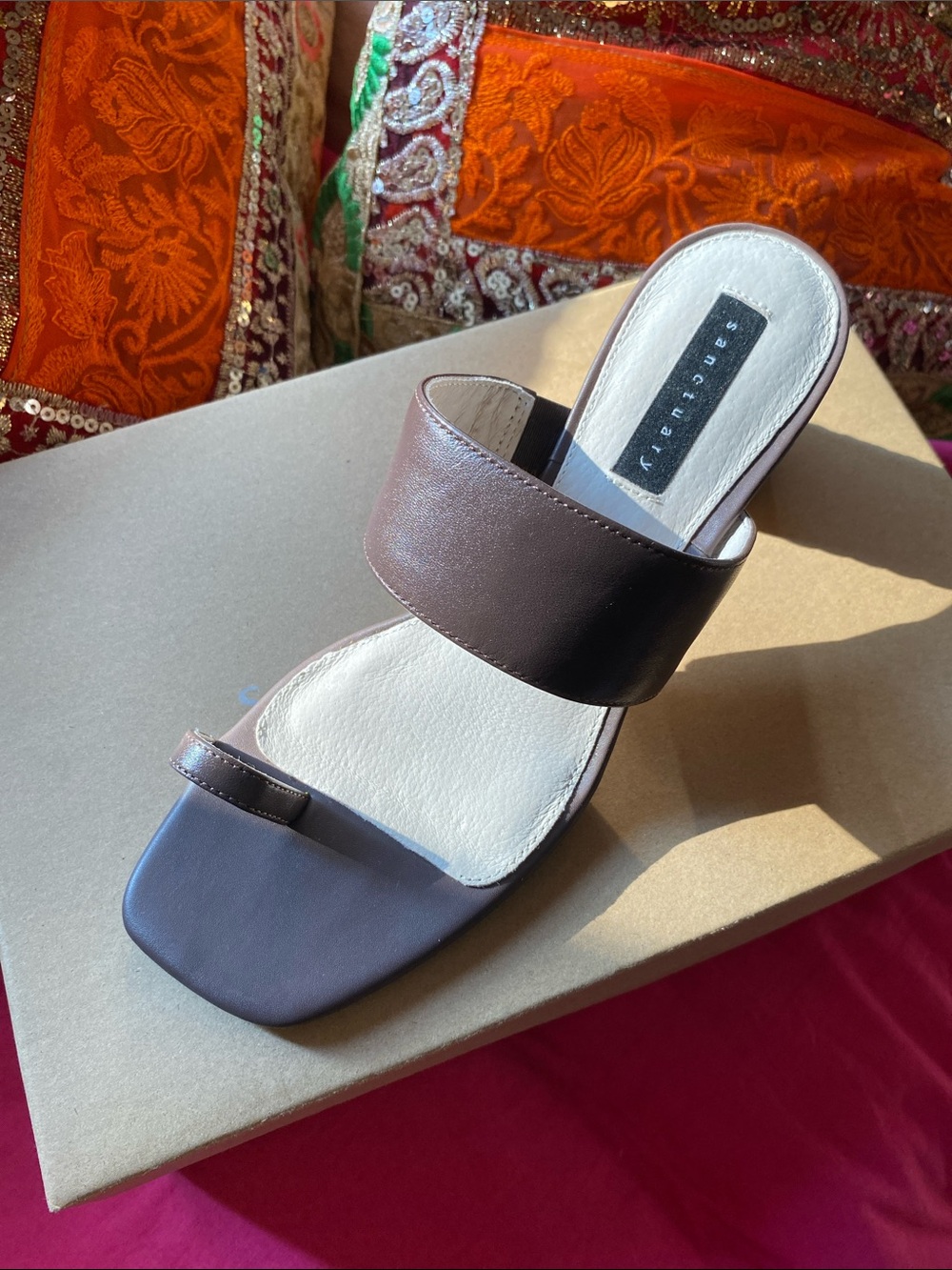 Women’s Brown Slide Sandal - Minimal Two-Strap Mule by Sanctuary